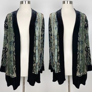 Vintage Velour Paisley Print Kimono Cardigan Large